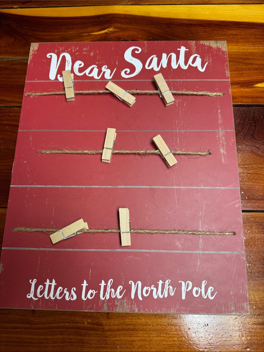 Dear Santa Red Holiday Letter Board with Twine Clips 15 inches tall